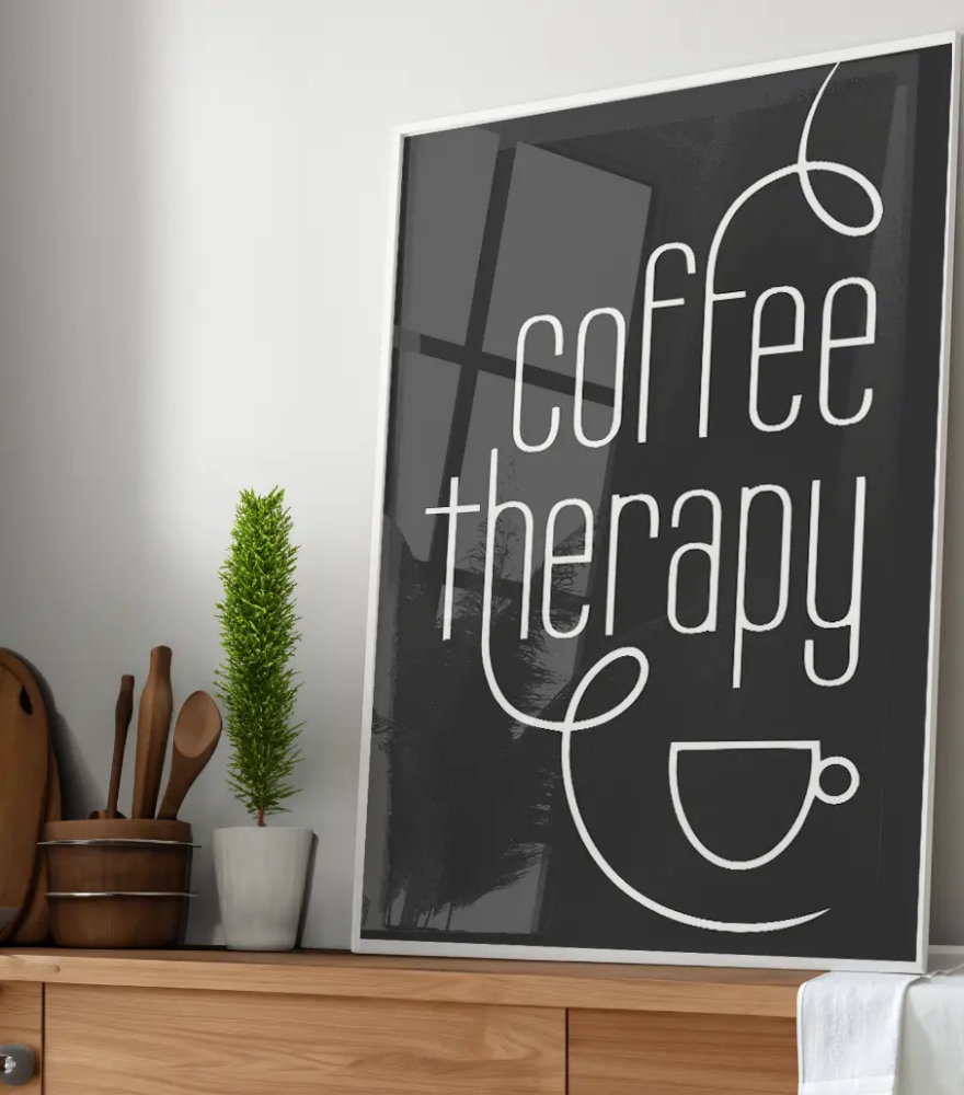 Quadro Coffee Therapy – Frase Cozinha Café